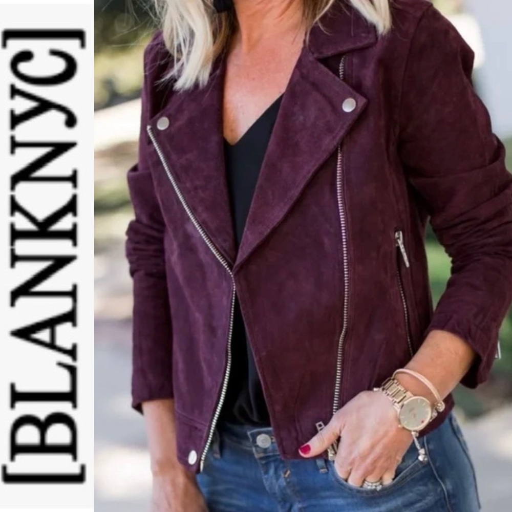 SL8 by BlankNYC Marion Suede Moto Jacket in eggplant xs - Picture 1 of 13